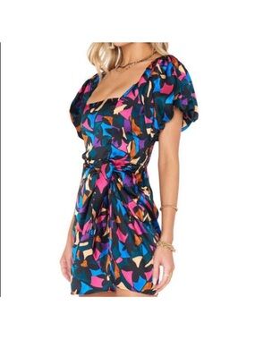 Show Me Your Mumu Silk Geo Print Danielle Mini Faux Wrap Dress